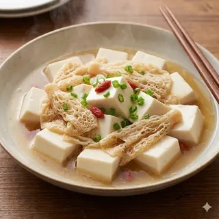 Tofu con funghi bambù cinese