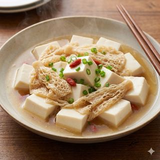 Tofu con funghi bambù cinese