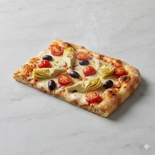 Trancio pizza carciofi, pomodorini, olive, mozzarella