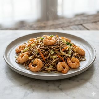 Yaki soba con gamberi