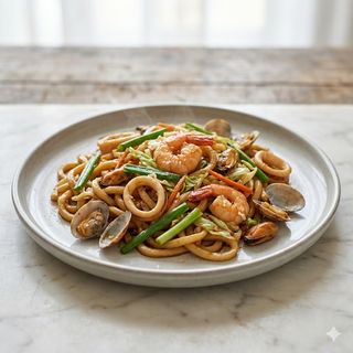 Yaki udon con frutti di mare