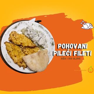 Pohovani pileći fileti riža sos gljive (Breaded chicken fillets with side dish) (Pi2)