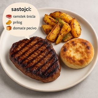 Ramstek sa pečenim krompirom i pecivom