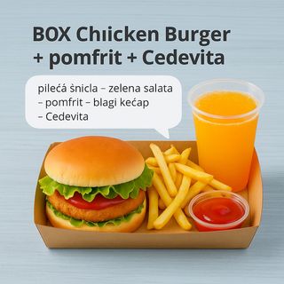 BOX Chicken Burger (pomfrit-cedevita-kečap)