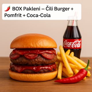 BOX Čili Burger (coca cola-pomfrit)