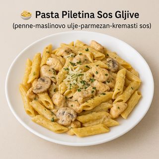 Pasta sa piletinom u sosu od gljiva