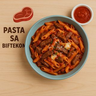 Pasta sa Biftekom u crvenom sosu