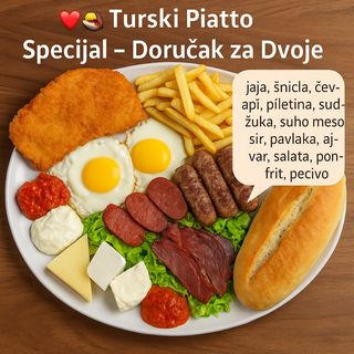 Turski Doručak (jaja-pohovana piletina-suho meso-sudžuka-sirevi-pomfrit)
