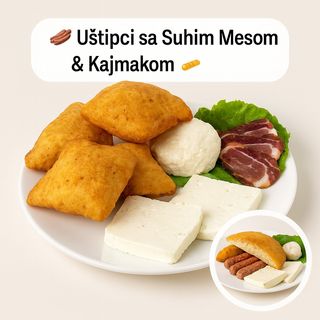 Uštipci sa suhim mesom i kajmakom (na vrućem zraku)