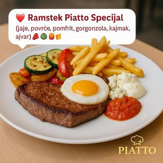 Ramstek specijal sa jajetom, krompirom i kajmakom