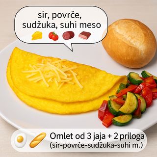 Omlet od 3 jaja na tortilji + 2 priloga po izboru