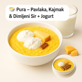 Pura sa kajmakom, pavlakom i dimljenim sirom - Kačamak