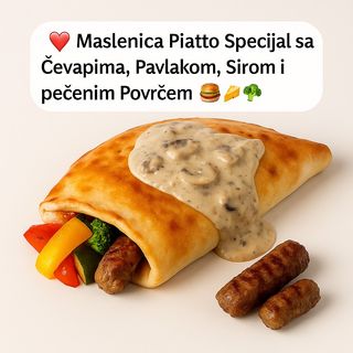 Bosanska maslenica (ćevapi-pečeno povrće-sir-sos gljive)