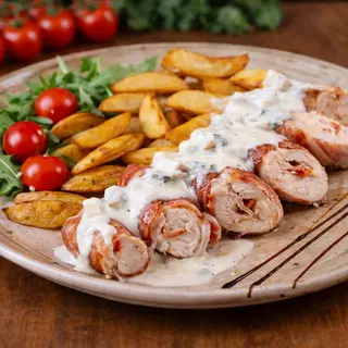 Pileće rolnice u slanini sa gorgonzola sosom