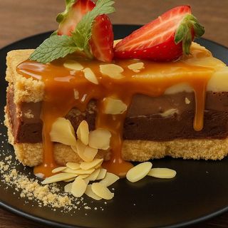 Шоколадова торта с три вида белгийски шоколад и тофи сос 150 гр.