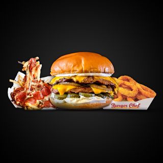 2бр. Двоен Смаш+1бр. Картофки Айляк+1бр. Лучени Кръгчета