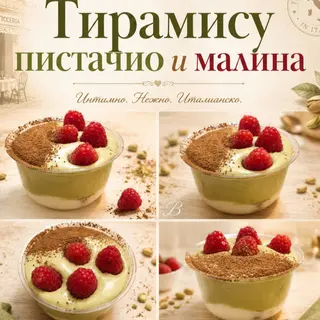 Тирамису с пистачио и малини
