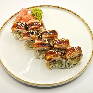 Nori Rolls cъс запечена сьомга с Терияки сос и хрупкави скариди (220г)