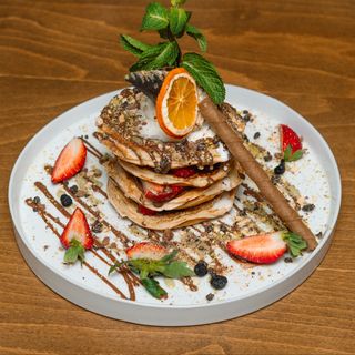 American pancakes with Chocolate and banana