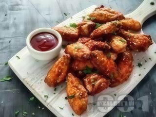 Пържени пилешки крилца с мед и кетчуп (400г)