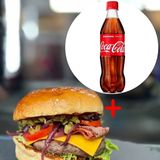 Телешки бургер + кока кола напитка по избор 0.500мл.