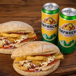 2бр. САНДВИЧАК С ФИЛЕ + 2 БИРИ ПИРИНСКО
