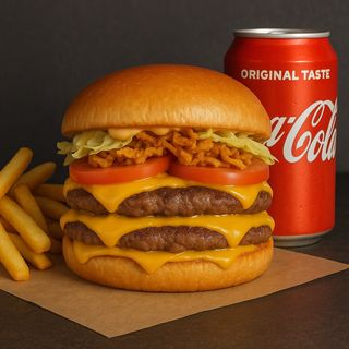 Фен Бийф Бургер (400 гр) + Картофки (120 гр) + Кока Кола 0,330