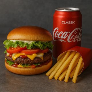 Фреш Бийф Бургер ( 300 гр) + Картофки ( 120 гр) + Кока Кола 0,330 мл
