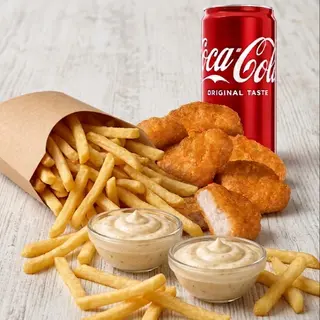 Chicken Nuggets 9 бр. +Картофки (120 гр) + Кока Кола Кен 0,33 л