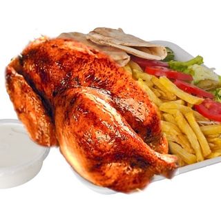 Половин пиле на грил със гарнитура