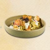 БУКАТИНИ СЪС СТРАЧАТЕЛА, ПЪРЖЕНИ ТИКВИЧКИ И ПЕСТО