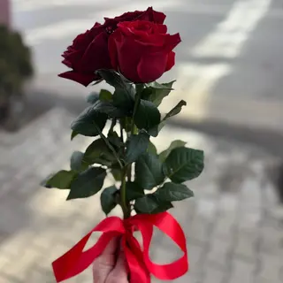 3 червени рози с панделка