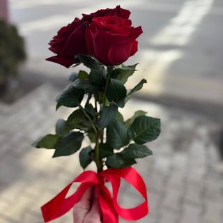 3 червени рози с панделка