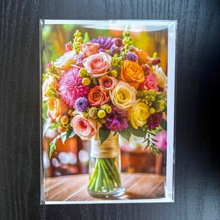 Картичка за всеки повод с букет цветя във ваза