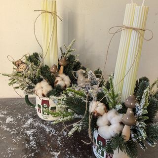 Аранжировка с памук и свещ