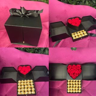 Кутия с декоративни рози и бонбони #145