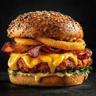 American style Crispy chicken onion ring burger с картофки (350г)