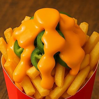 Пържени картофи с чедър сос и халапеньо чушки