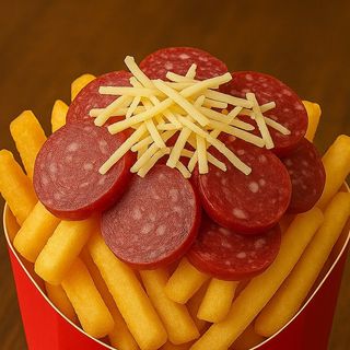 Пържени картофи с луканка и кашкавал