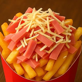 Пържени картофи с шунка и кашкавал