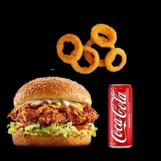 Chicken Burger + 5 Onion Rings and Drink