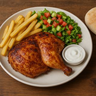  1/2пиле на грилс картофи сос и питка 