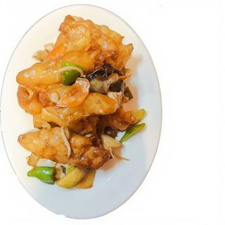 169. Панирана риба със зеленчуци (600г)