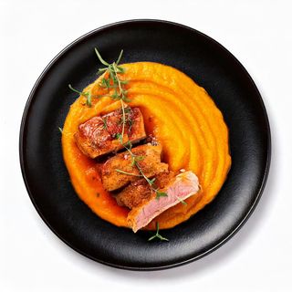 Печено патешко със мус от праскови