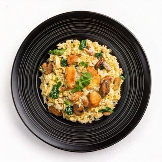 Ризото с пиле гъби и бейби спанак