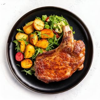 Кралски котлет с свежа салата и билкови картофи