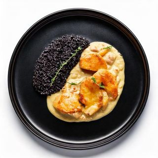 Пилешки жулиени в сметана и гарнитура черен ориз