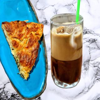 Traditional Spanokopita + Freddo Espresso