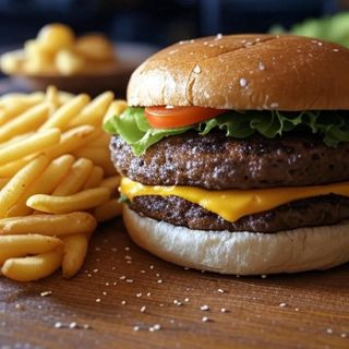 Телешки двоен BBQ чийзбургер