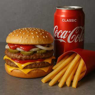 Двоен Чийзбургер + Картофки + Coca-Cola 330 ml